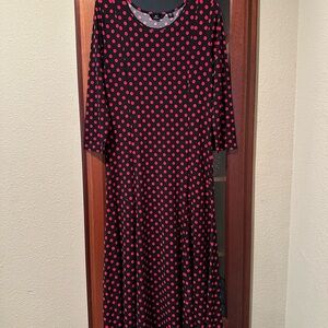 Nina Leonard Black and Red Polka Dot Long Sleeve Dress
